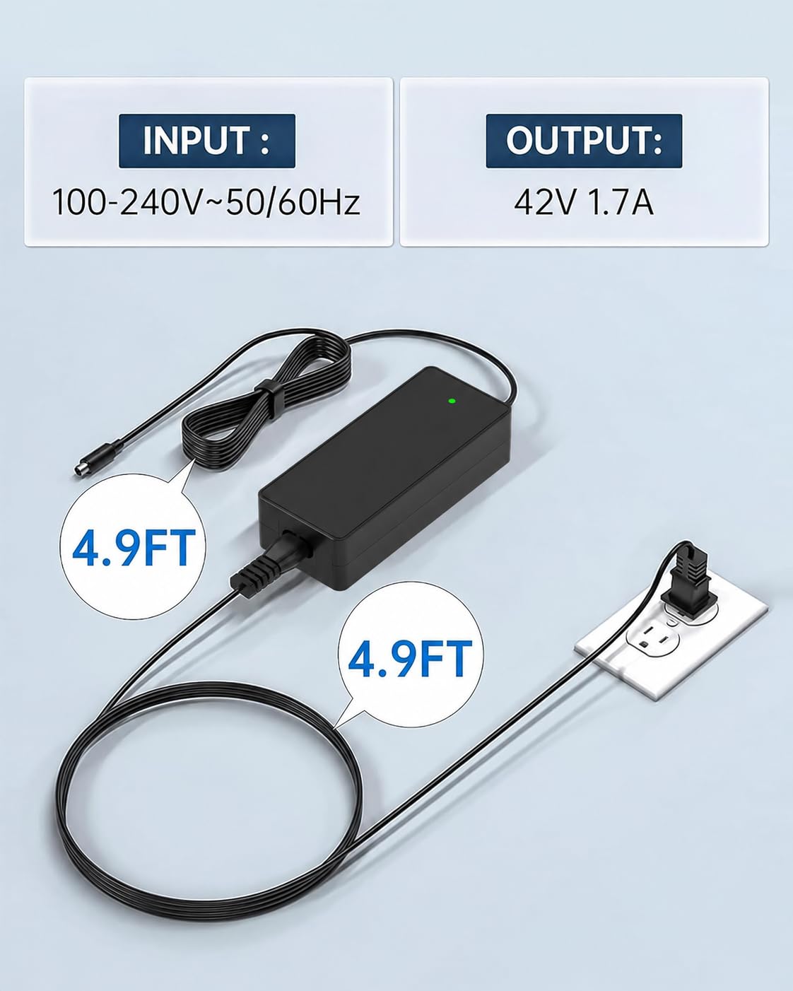 WUKUR 42V 1.7A Charger for Segway Ninebot Scooter Compatible with Ninebot Electric Scooter ES2, ES4, E22, E2 Pro, F20, F25, F30, F40, F2, F2 Plus, F2 Pro, D18, D28, D40, Air T15, NOT for E2/E2 Plus/S2