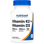 Nutricost Vitamin D3 + K2 (5000 IU D3 / 100mcg MK7) 120 Softgels, GMO-Free | Gluten-Free