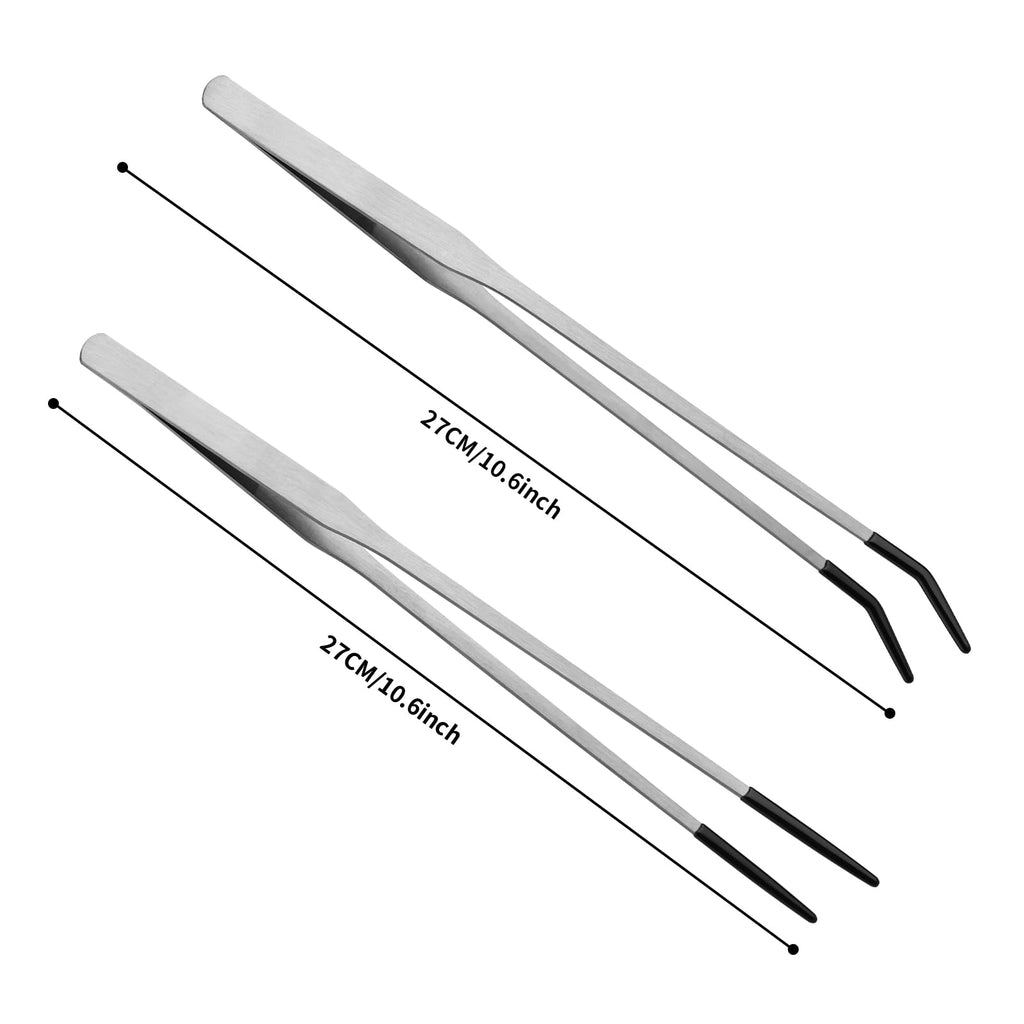 Novery 2PCS 10.6" Rubber Tip Reptile Feeding Tongs, Straight & Curved