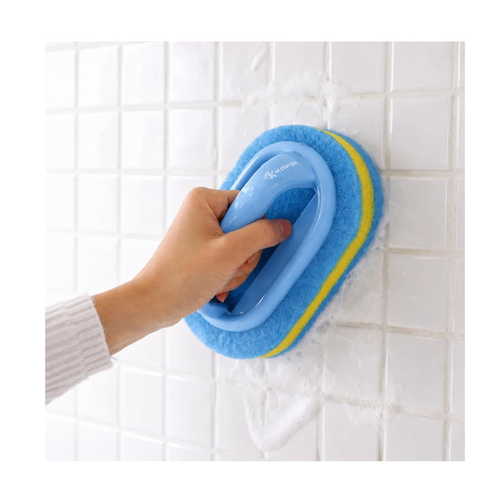 KOKSI 2-Piece Cleaning Brush for Bathroom Kitchen Bathtub Toilet Cleaner All Purpose Shower Sponge Scrubbing Brush with Ergonomic Handle