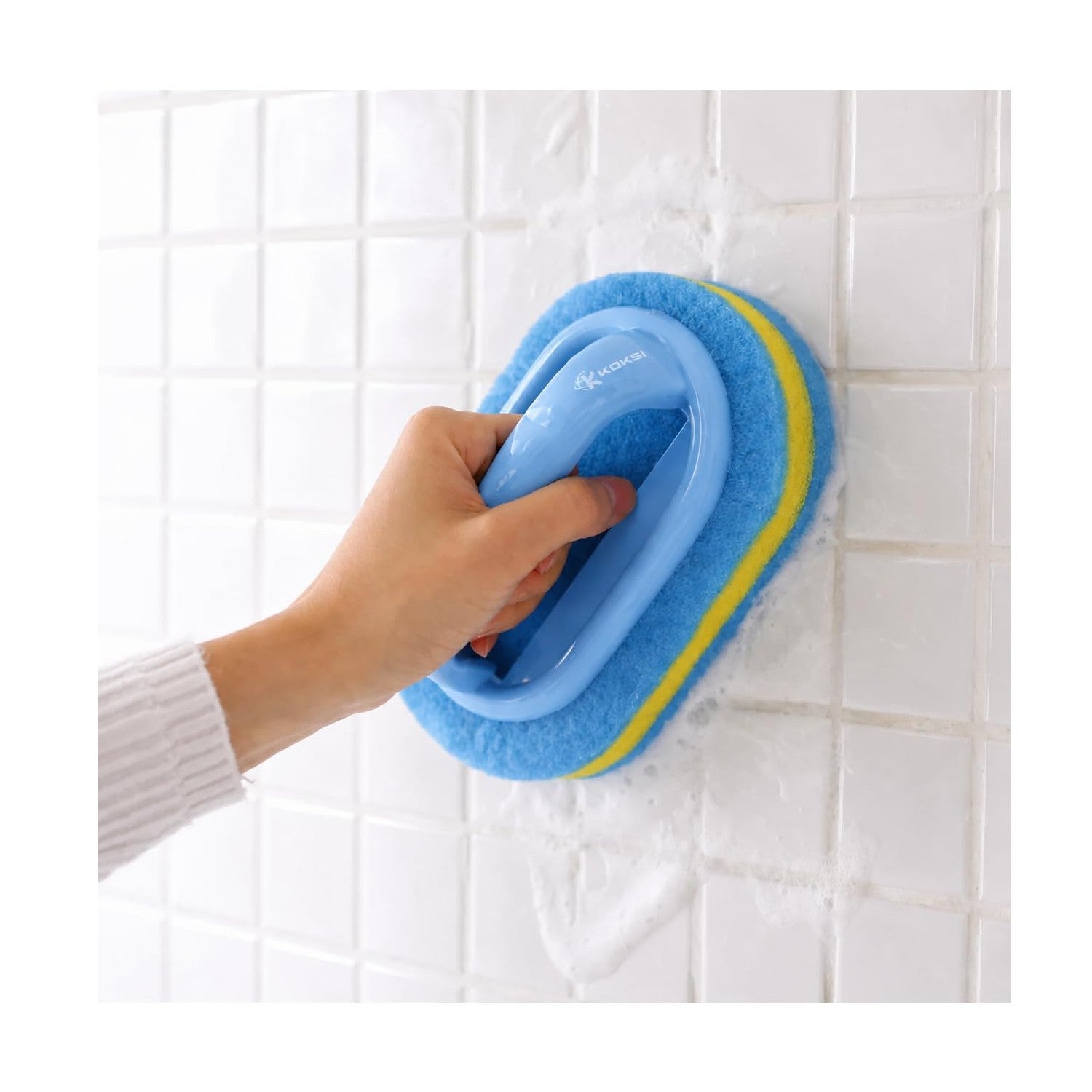 KOKSI 2-Piece Cleaning Brush for Bathroom Kitchen Bathtub Toilet Cleaner All Purpose Shower Sponge Scrubbing Brush with Ergonomic Handle