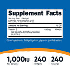 Nutricost Vitamin E 1,000 IU (450mg) 240 Softgels - GMO-Free, Gluten-Free