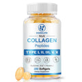 Multi Collagen Peptides for Women & Men-Type I, II, III, V, X | Hydrolyzed Collagen Peptides- with Hyaluronic Acid,Vitamin C,Biotin,Supports Skin Hair Nail, Non-GMO,280 Softgels