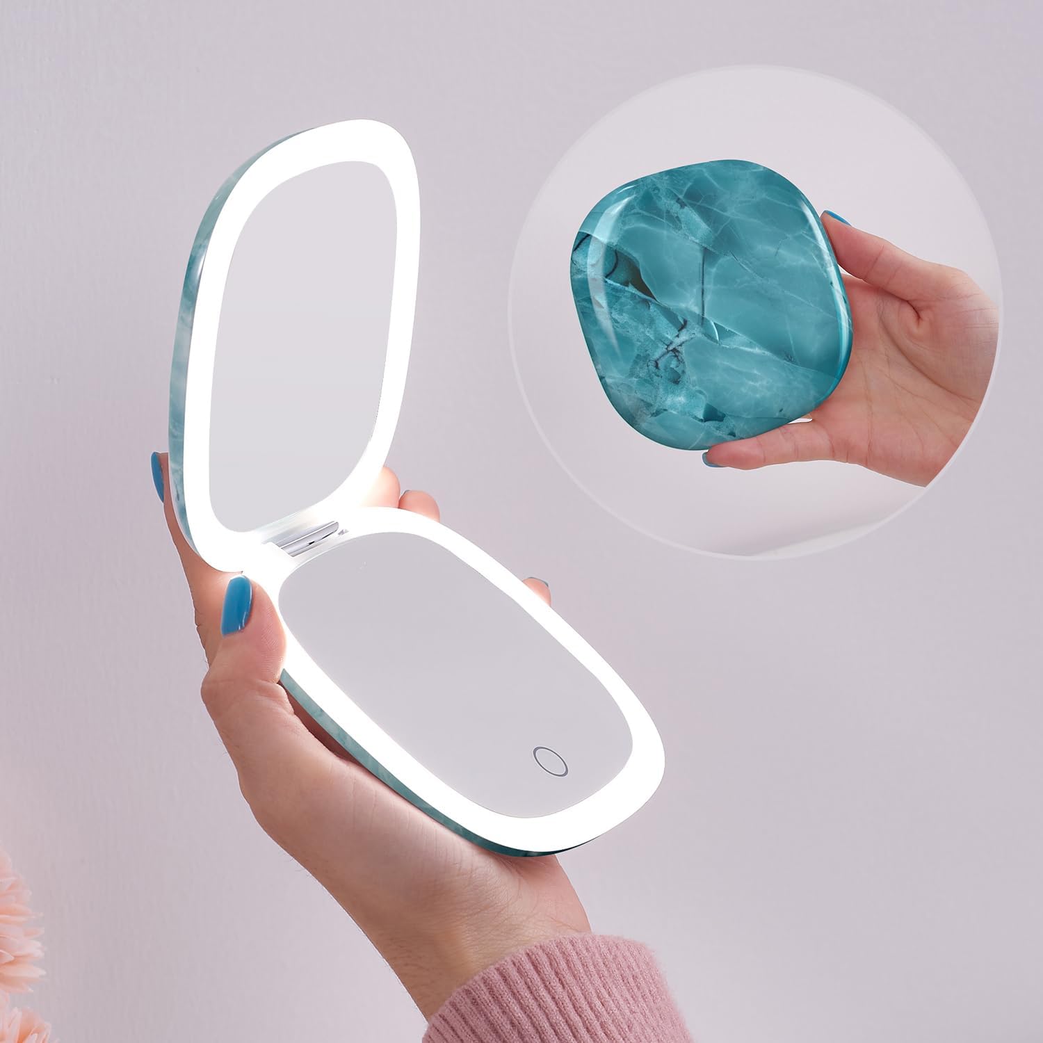 Buy now Mocado Compact LED Magnifying Makeup Mirror 4â€³ â€“ 1X/10X Double-Sided Dimmable Touch Mirror | USB Rechargeable Portable Travel Cosmetic (Rose Gold) Green Marble at indiglob india