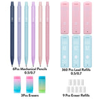 Buy now Four Candies Cute Mechanical Pencil Set, 6PCS Pastel Mechanical Pencils 0.5 & 0.7mm with 360PCS HB Leads, 3PCS Erasers and 9PCS Eraser Refills, Aesthetic School Supplies for Girls Writing at indiglob india