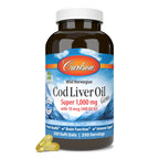 Carlson Cod Liver Oil Gems, Super 1000 mg, 250 mg Omega-3s, 100 Softgels | 400 IU (10 mcg) Vitamin D3; Wild Caught Norwegian Arctic Cod Liver Oil; Nordic Fish Oil Capsules