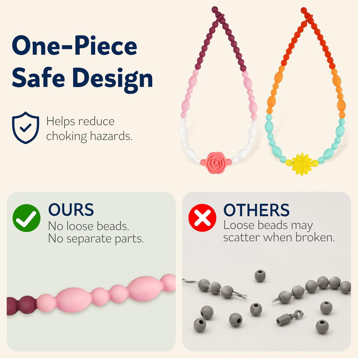 Chew Necklaces for Sensory Kids & Toddlers, 2 Pack One Piece Fidget Chewlry