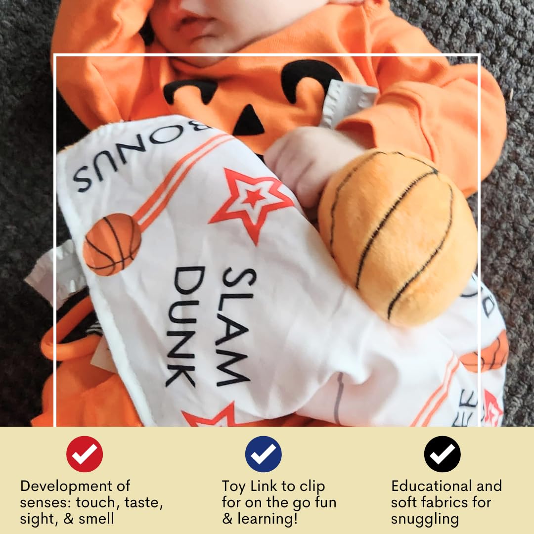 Buy now Baby Jack & Co 10x10” Basketball Sports Lovey Sensory Plush Blanket - Tag Toy for Developing Sense of Touch - Travel Stroller Toy w/BPA Free Clip - Learn Shapes, Letters & Colors - Sports Gift at indiglob india