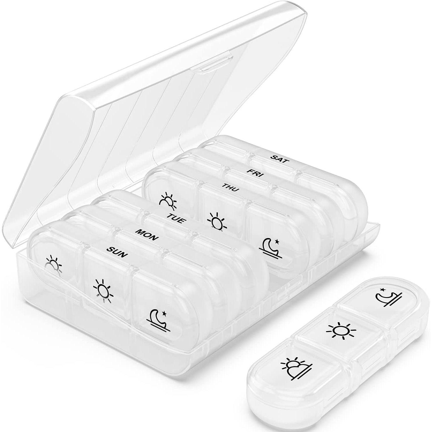 Buy now PULIV Weekly Pill Organizer 3 Times a Day, Portable Travel Pill Box 7 Day with Large Pill Containers, Light-Proof Pill Case for Vitamins, Medication, Supplements and Fish Oils (Black) White at indiglob india