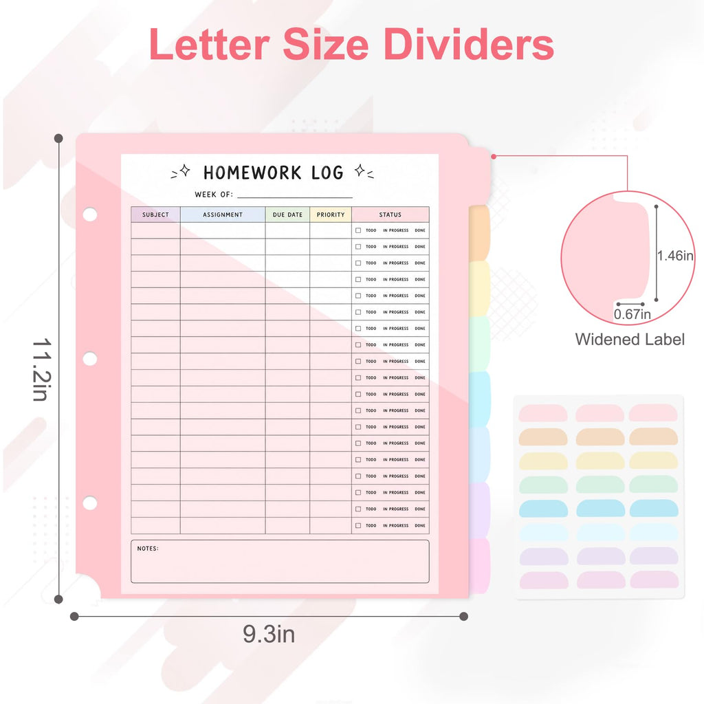 Binder Dividers with Pockets for 3-Ring Binder, 8-Tab Pastel Dividers