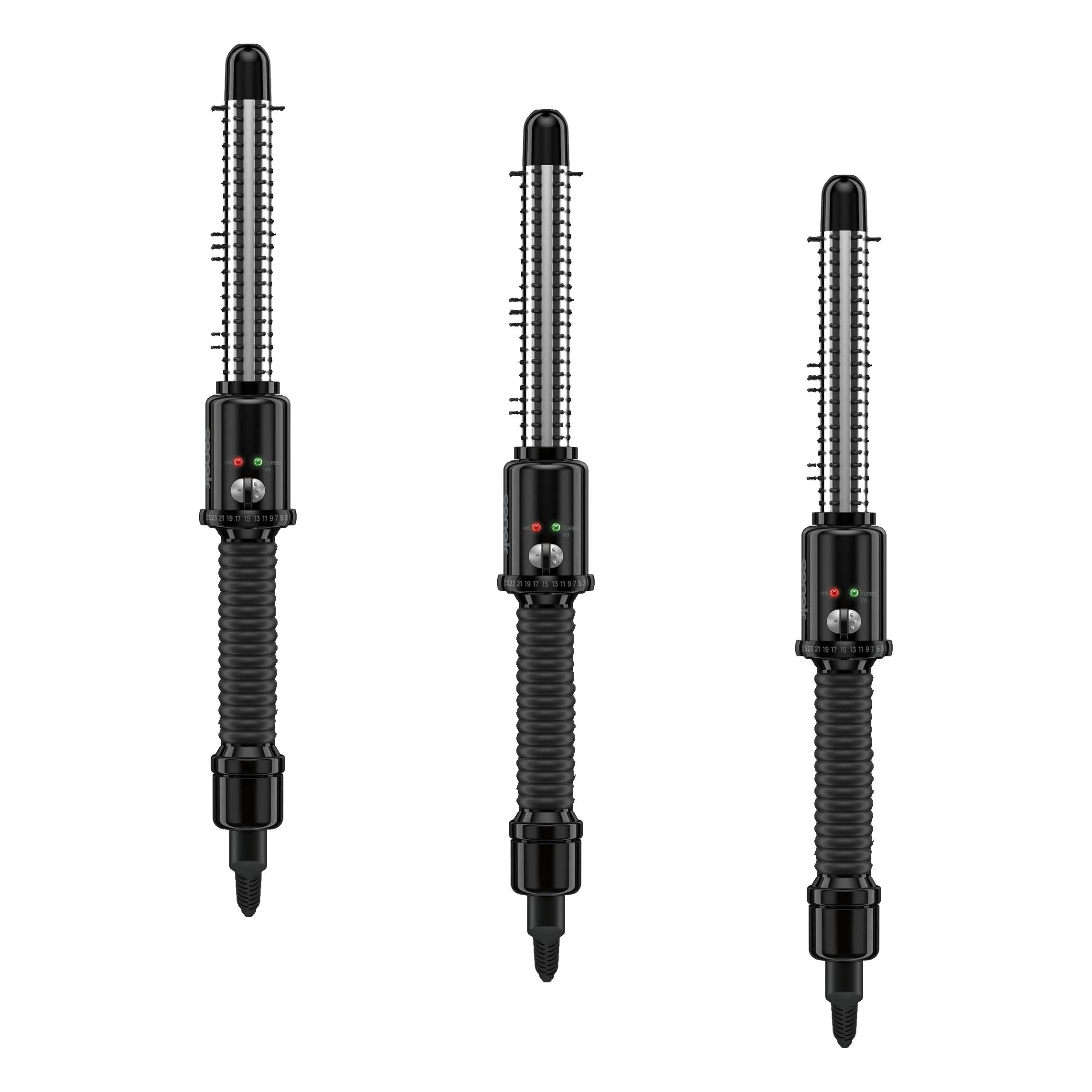 Conair Instant Heat Curling Iron Brush with 1-1/4 in Barrel, 25 Heat Settings, 30-Second Heat-Up, and Dual Voltage, Travel Ready Hair Styling Tool for Medium & Short Hair, Black, BC86N