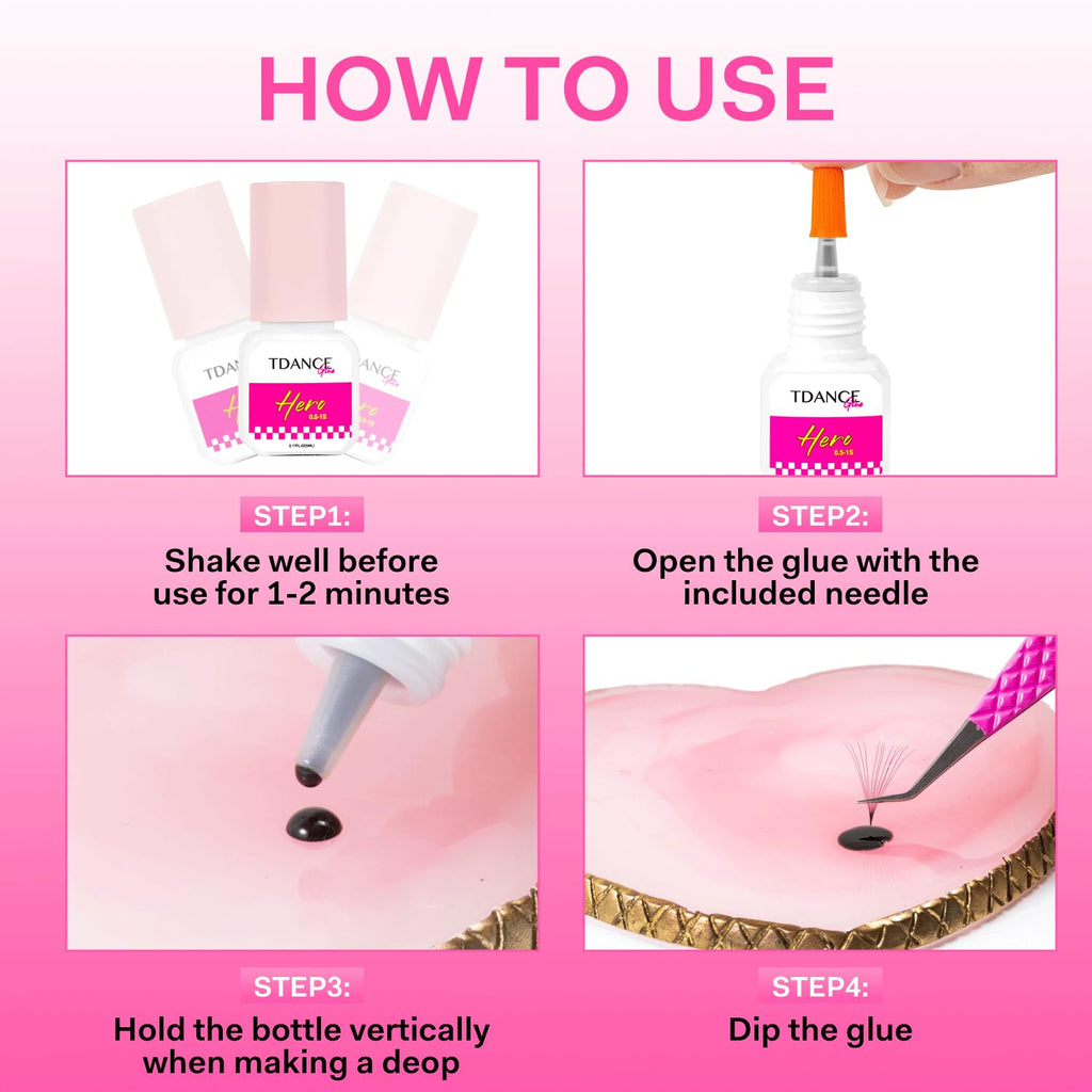 TDANCE Eyelash Extension Glue /0.5-1 Sec Dry/Retention – 7 Weeks/Lash Extension Glue for Professional Use Only (0.17 fl. oz / 5ml)