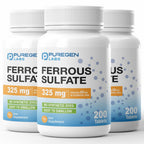Puregen Labs Ferrous Sulfate 325 mg (65 mg Elemental Iron) High Potency Iron Supplement | No Artificial Color Additives - 200 Tablets