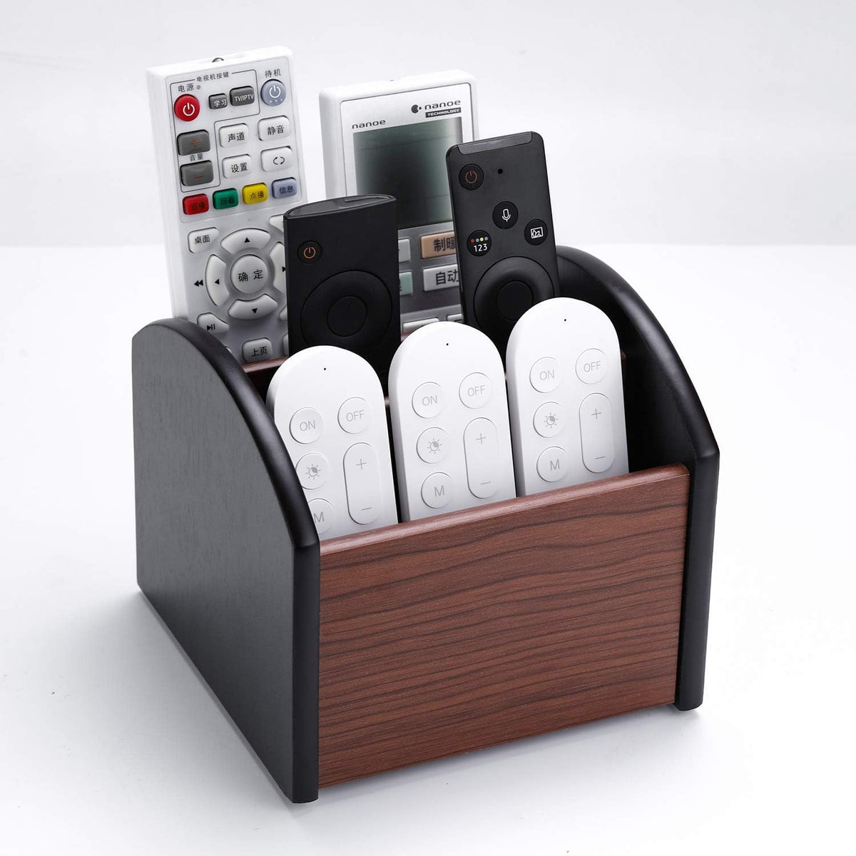 MaxGear Remote Control Holder Caddy, Wooden Desk Organizer, 4 Compartments