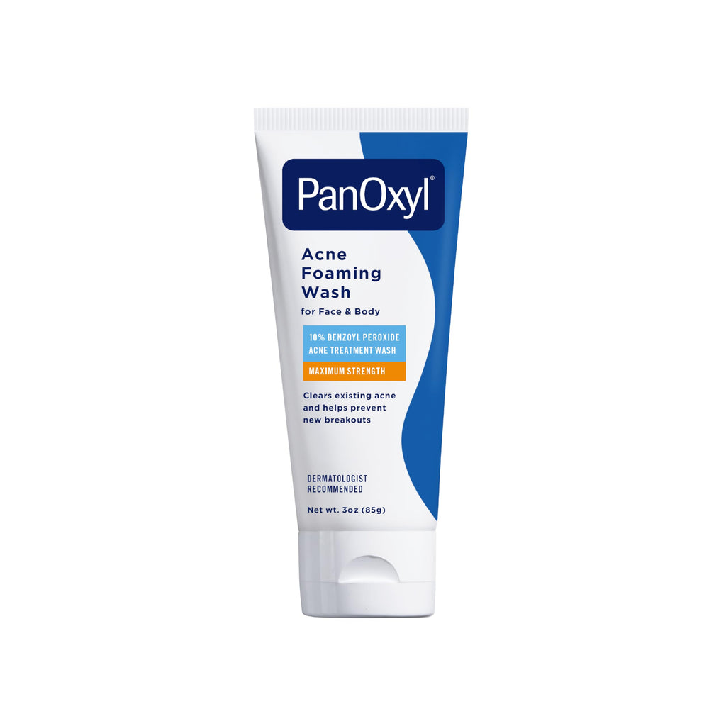 PanOxyl 10% Benzoyl Peroxide Acne Foaming Wash, Maximum Strength, Daily Acne-Fighting Face and Body Cleanser, Face Wash to Clear, Treat and Prevent Acne Pimples and Stubborn Breakouts, 5.5 Oz Tube