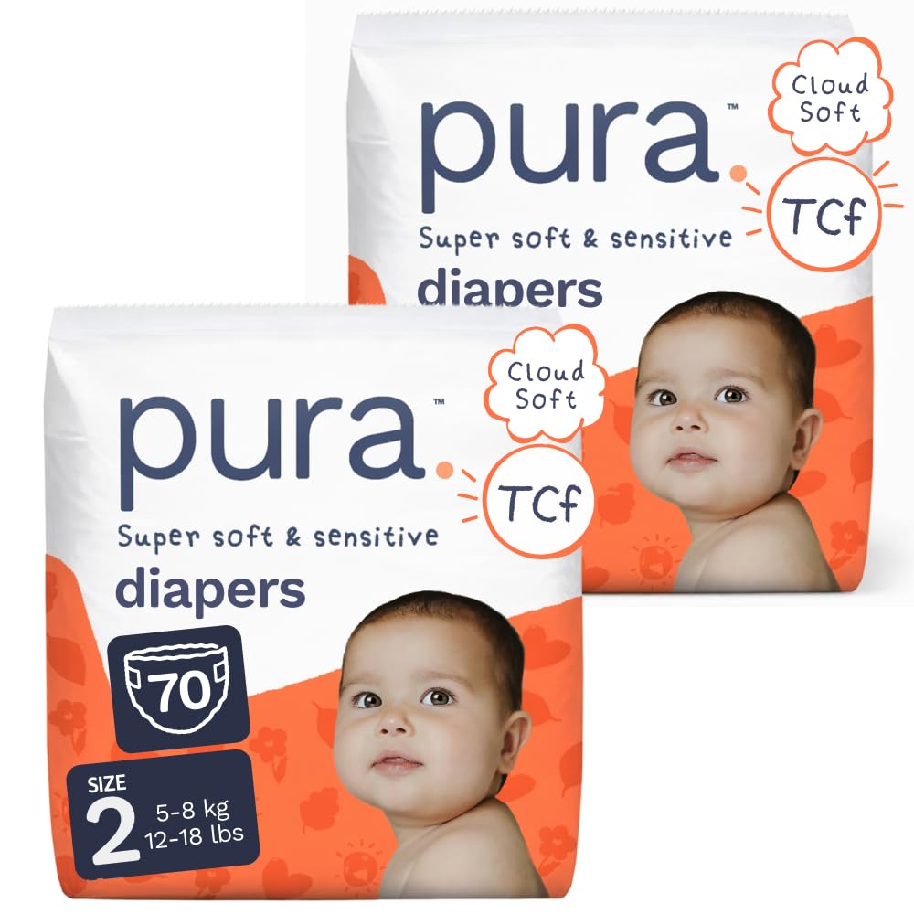 Pura Baby Diapers Size 2 (12-18 lbs) 70 Count Sensitive Skin