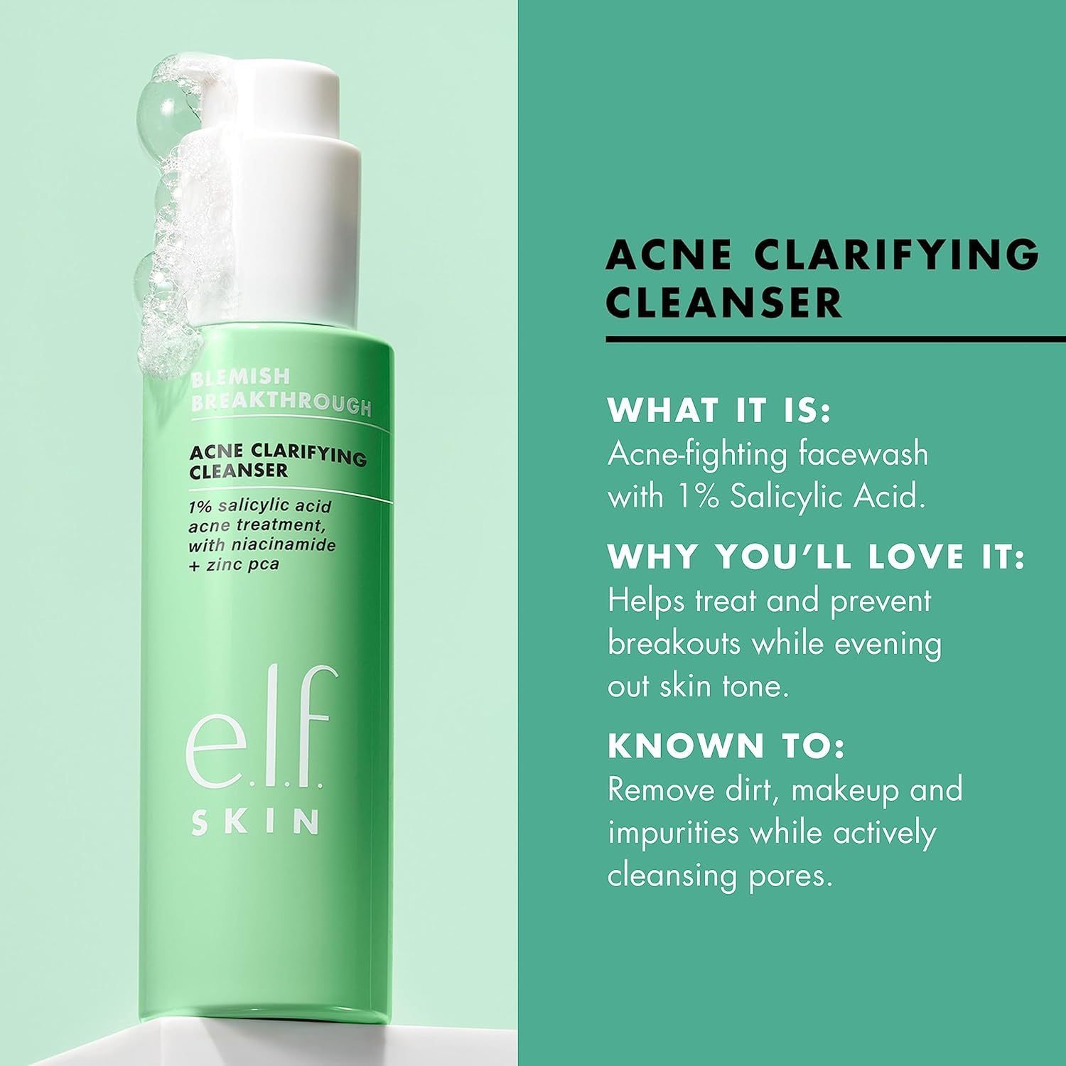 Buy now e.l.f. SKIN Blemish Breakthrough Clarifying Cleanser, Gel Cleanser For Removing Makeup, Controlling Oil & Clarifying Pores, 1% Salicylic Acid at indiglob india