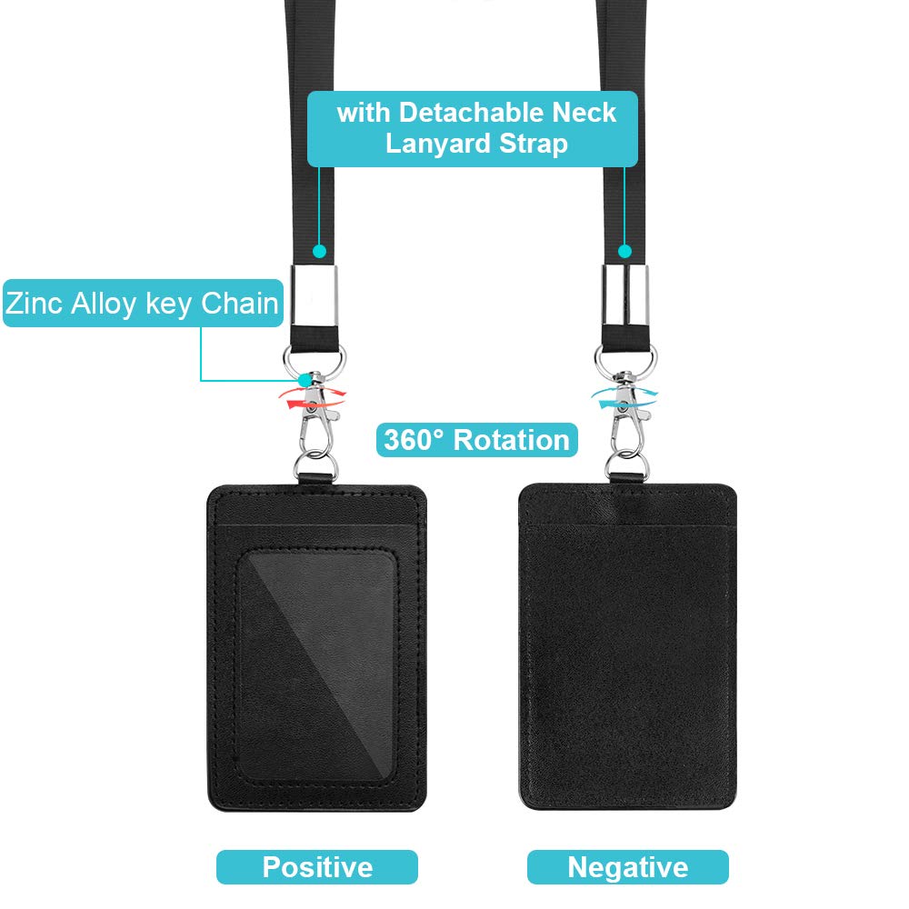 DUPENCD 2 Pack Badge Holders, Vertical PU Leather ID Badge Card Holder with Detachable Neck Lanyard Strap and Retractable Badge Reel ID Card Holders Set, Detachable Keychain, Cruise Ship Cards Holder