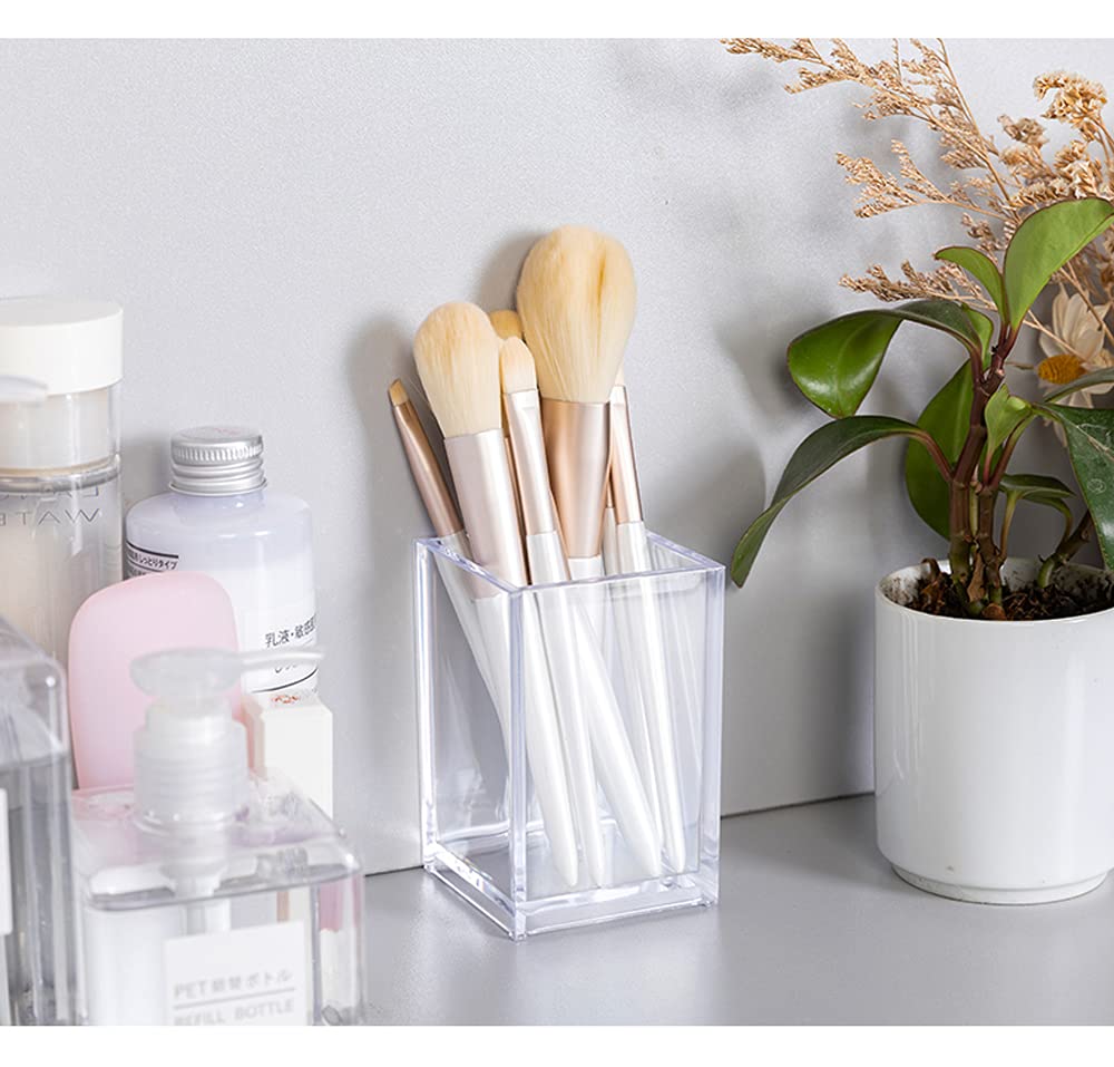 HSYMQ Clear Acrylic Pencil Pen Holder Cup, Clear Makeup Brush Holder, Acrylic Desk Accessories, Stationery Organizer for Office Desk Accessory