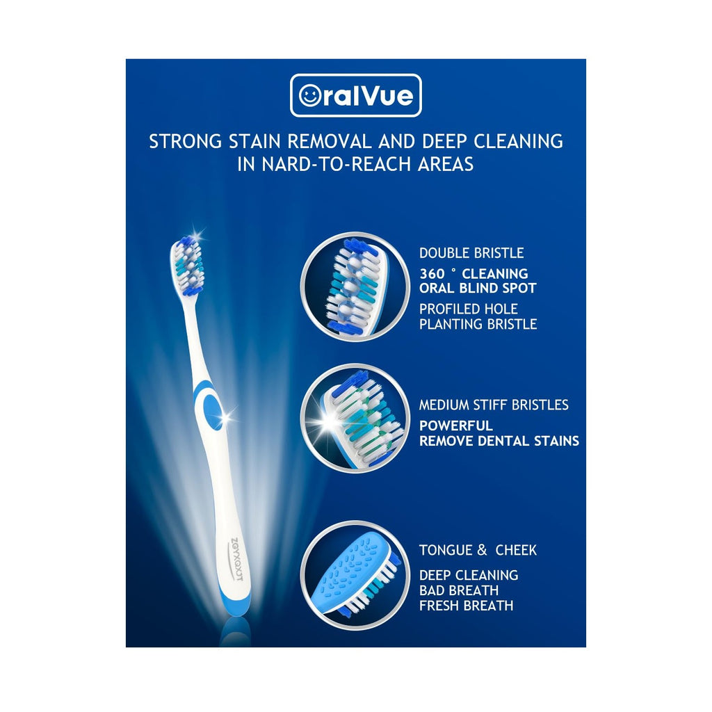 Adult Hard bristled Manual Toothbrush with Excellent Cleaning Effect, Equipped with Tongue Coating Brush and Wavy bristles for More Effective Cleaning of Teeth（6pack）