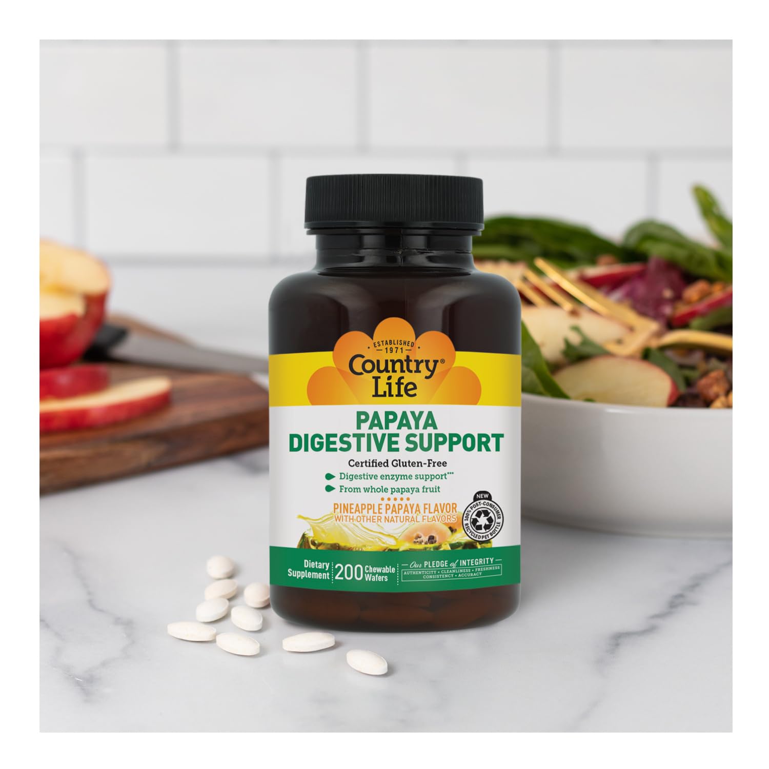 Country Life Papaya Digestive Support, 200 Chewable Wafers | Daily enzymes to promote digestive health and nutrient absorption