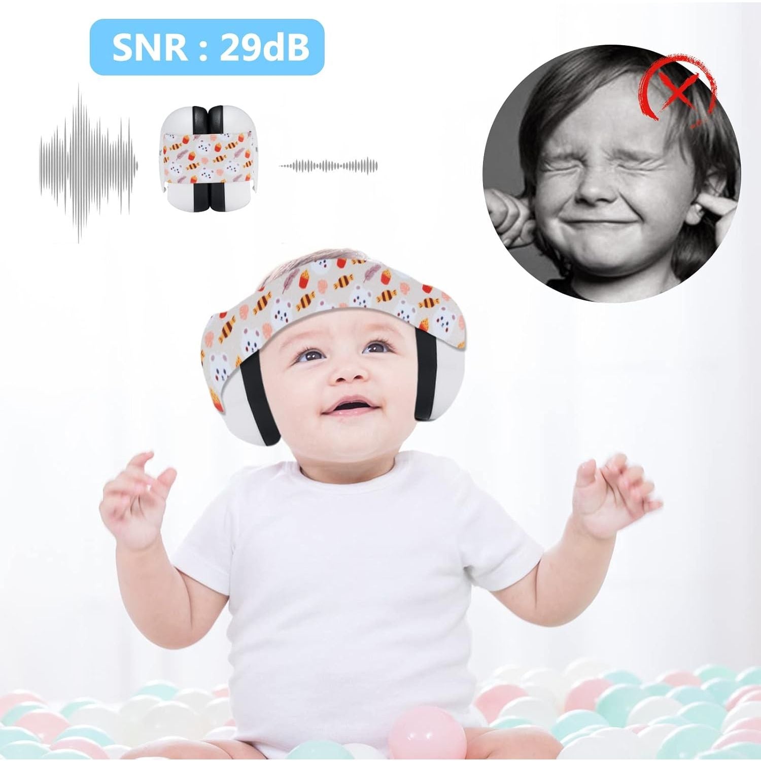 Buy now Infant Ear Protection Noise Cancelling Baby Ear Muffs, Toddler Hearing Protection with Adjustable Elastic Headband (Bear, White at indiglob india