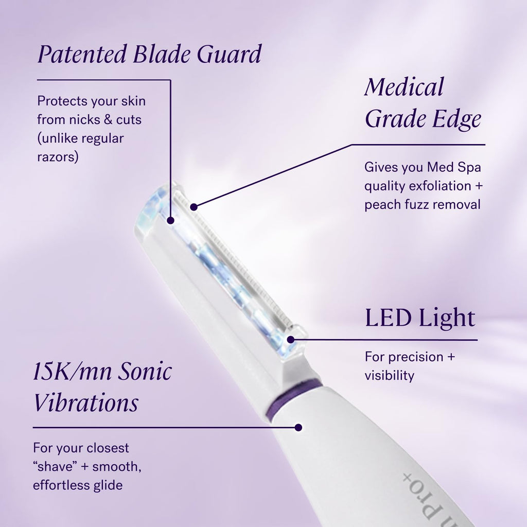Michael Todd Beauty Sonicsmooth Pro+ Dermaplaning System & Eyebrow Trimmer | Peach Fuzz Removal, Dermaplane Razor for Women Face w/ 16 Blades & 2 Microsmooth Exfoliation Tips, LED Light, 3-Year Warranty