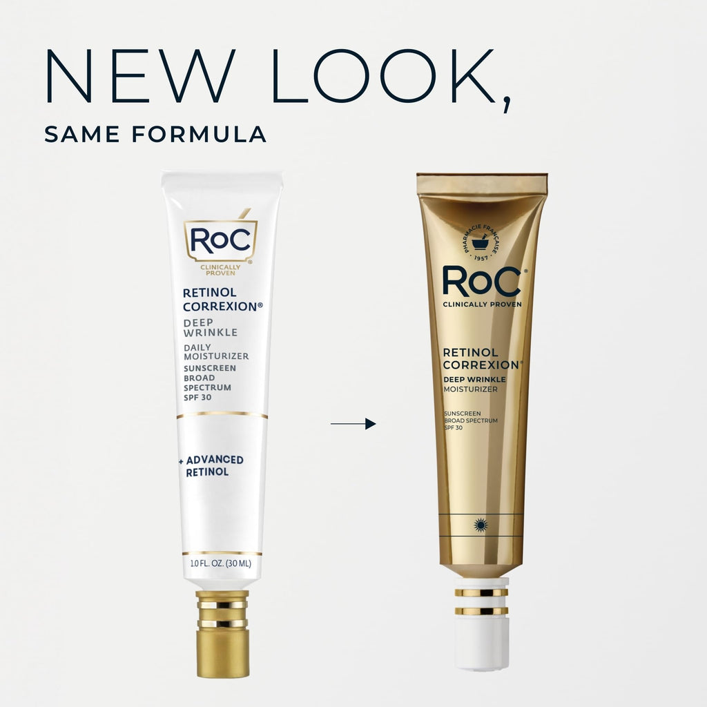 RoC Retinol Correxion Deep Wrinkle Daily Face Moisturizer SPF 30, 1 oz | Sunscreen SPF 30 for fine lines, dark spots, post-acne scars, facial moisturizer with SPF, retinol cream, packaging may vary