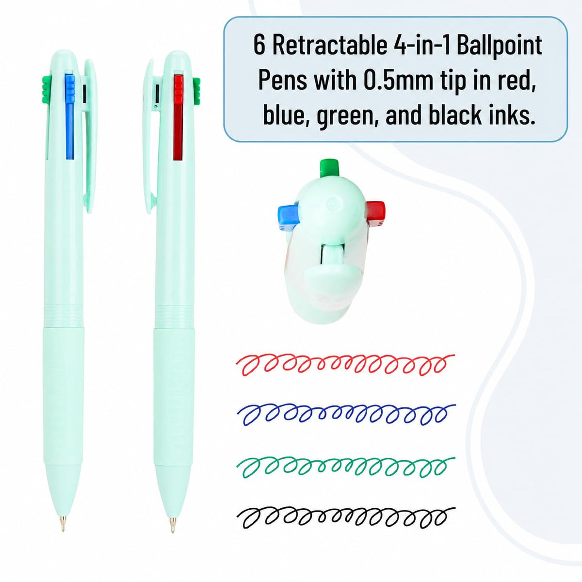 Mr. Pen- Multicolor Ballpoint Pen, 4-in-1, 6 Pack, Colorful Ink, 0.5mm