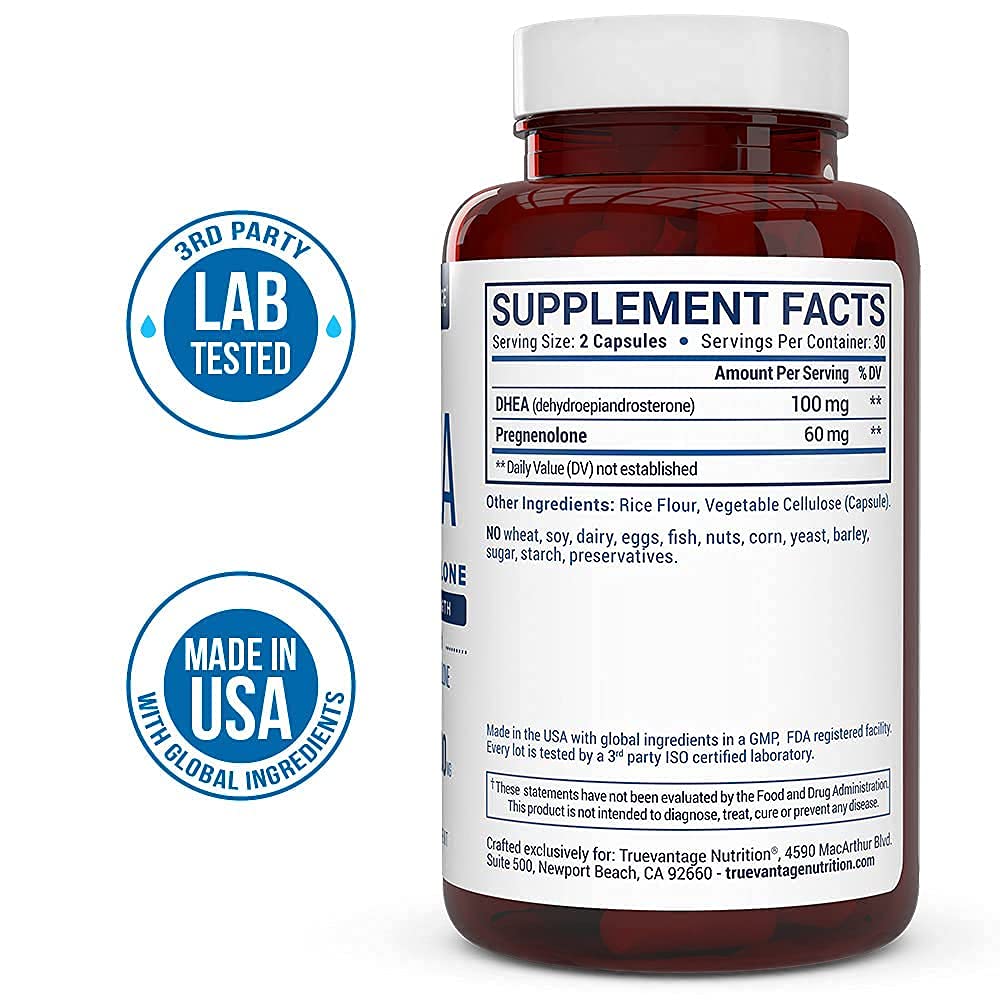 Truevantage DHEA 100 mg + Pregnenolone 60 mg - for Men and Women