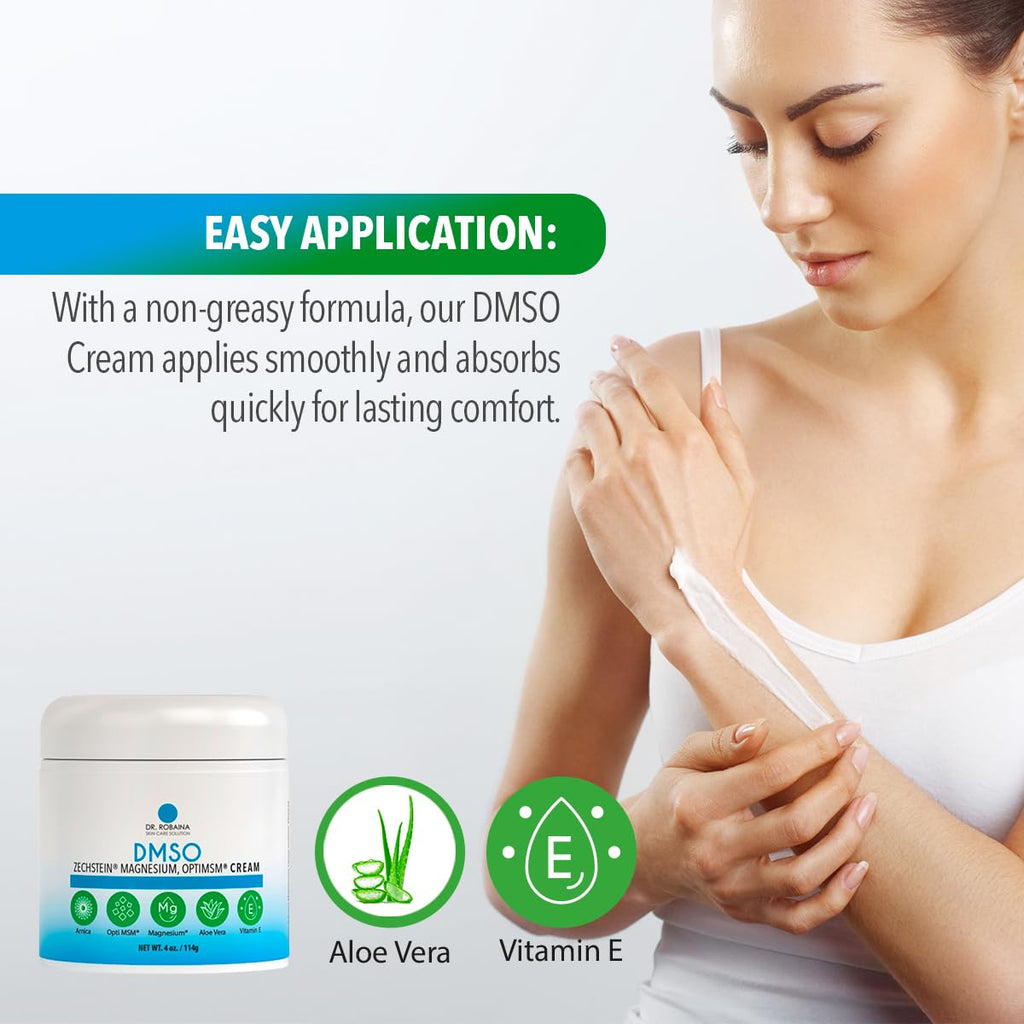Dr. Robaina DMSO Cream - 99.9% Pure DMSO Pharmaceutical Grade | Formula with Zechstein Magnesium, Arnica, Aloe Vera, Vitamin E - 4 oz