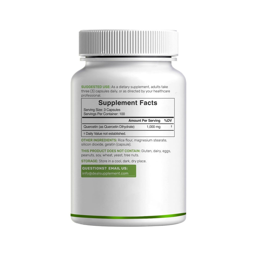 DEAL SUPPLEMENT Quercetin 1,000mg Per Serving, 300 Capsules – Healthy Immune Support Supplements, High Bioavailable Flavonoids, Natural Antioxidant – Non-GMO, Soy Free, No Gluten