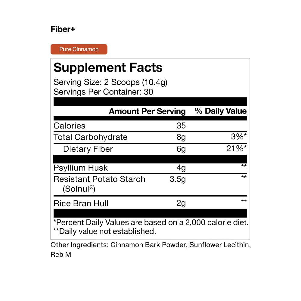 Momentous Fiber+, Psyllium Husk Powder, Multi-Source Blend, Pure Cinnamon | Supports Digestion, Nutrient Absorption, & Gut Health, NSF Certified for Sport, Non-GMO & Gluten-Free (30 Servings)