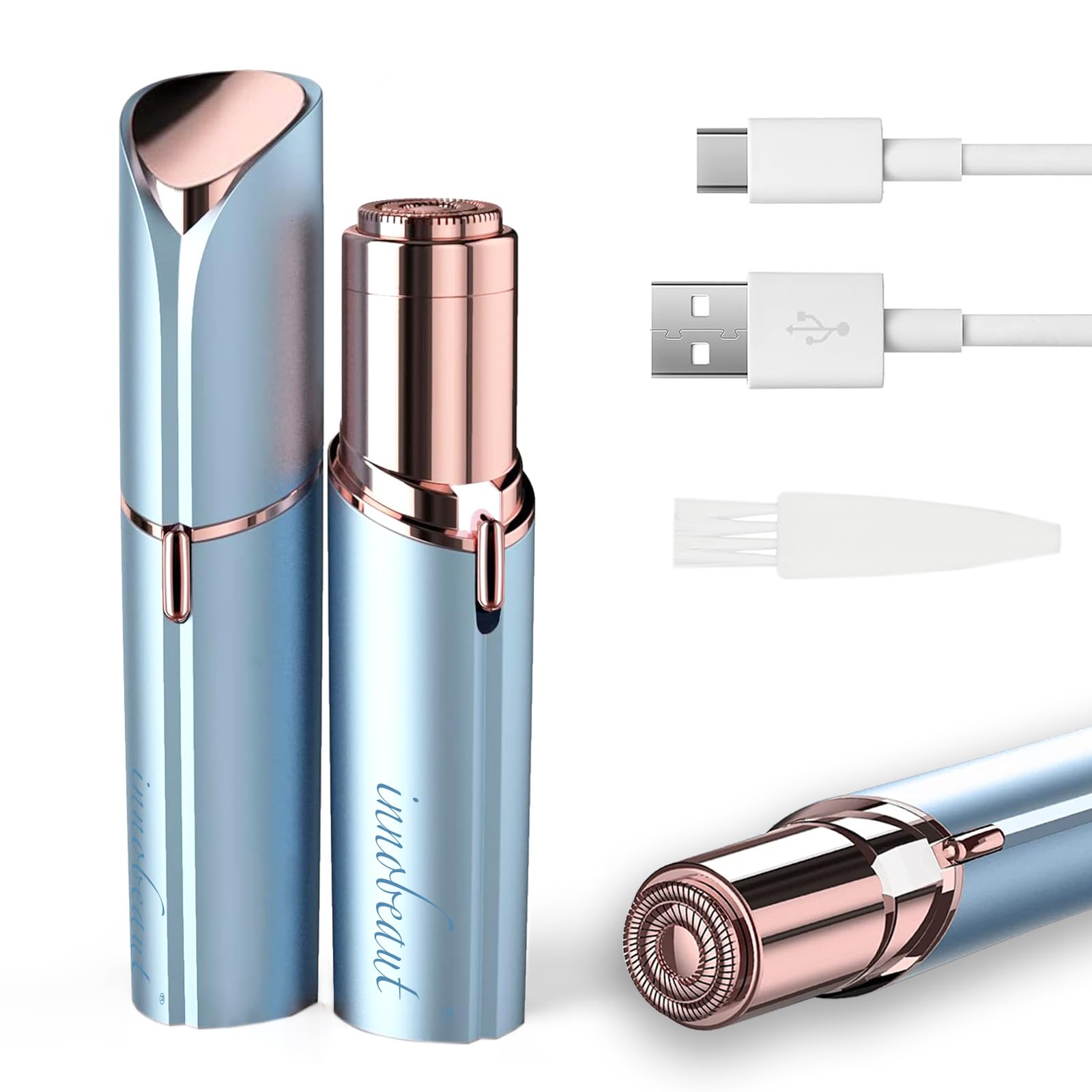 innobeaut Painless Electric Facial Hair Remover for Women, USB Rechargeable | LED reveals fine hairs, Portable face shaver for upper/lip/chin/peach fuzz, Facial hair removal for women,Blue Device only