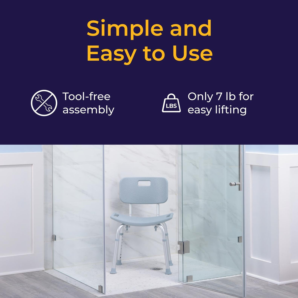 Drive Medical Shower Chair with Back and Suction Feet, Gray