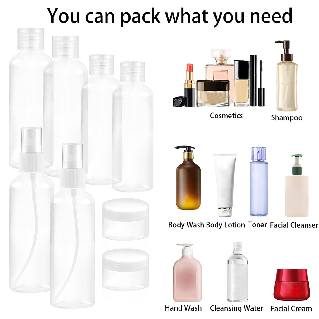 Ninsula 8Pcs Travel Bottles Set, TSA Approved Travel Size Toiletries, Reusable Leak Proof Cosmetic Containers for Shampoo, Conditioner, Cream -Women Men Travel Essentials