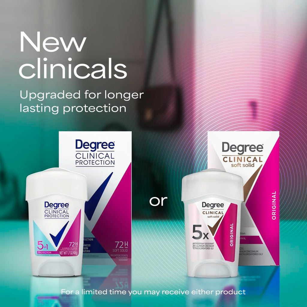Degree Clinical Antiperspirant Deodorant Soft Solid, Original, 1.6 oz | For stress sweat, Helps keep you dry & confident, With 96H protection, soft solid