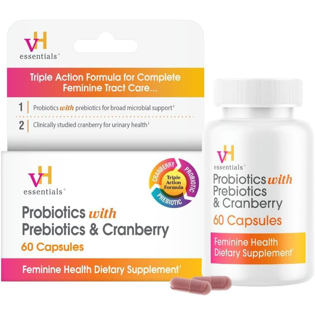 Buy now vH Essentials Probiotics for Women with Prebiotics, Cranberry & Vitamin C - 60 Capsules (30 Day Supply) - Women's Probiotics Support Gut Balance, Feminine Health & Urinary Tract Health for Women at indiglob india