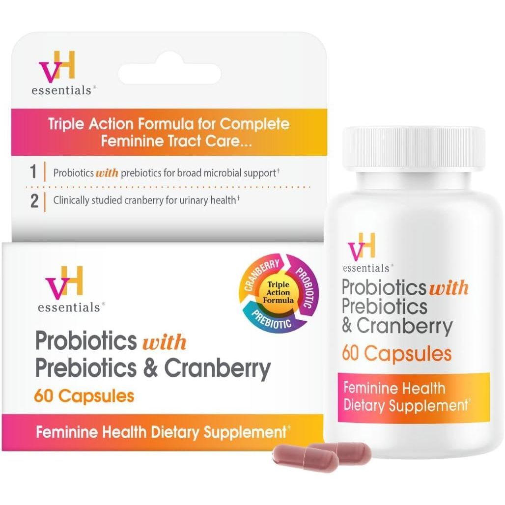 Buy now vH Essentials Probiotics for Women with Prebiotics, Cranberry & Vitamin C - 60 Capsules (30 Day Supply) - Women's Probiotics Support Gut Balance, Feminine Health & Urinary Tract Health for Women at indiglob india