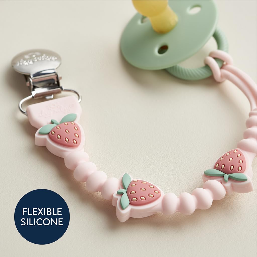 Itzy Ritzy Silicone Pacifier Clip, Baby Pacifier Holder Clip (Strawberry)