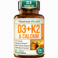 Vitamin D3 K2 Calcium Supplement – Vitamin D3 5000 IU, K2 MK7 – 60 Capsules
