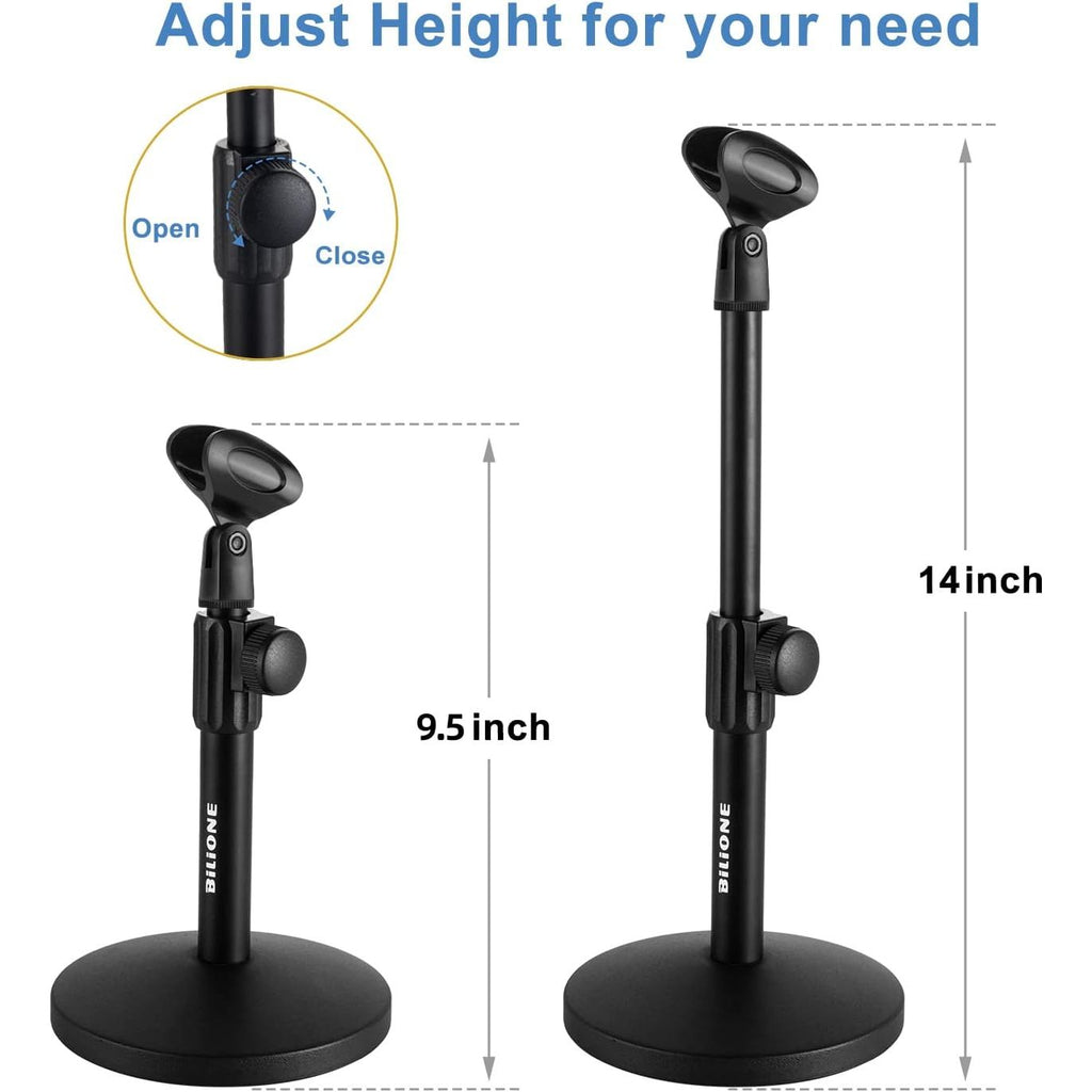 Buy now BILIONE Multifunctional Desktop Microphone Stand, Adjustable Mic Stand Desk with Pop Filter, Shock Mount, Microphone Clip, 5/8" to 3/8" Metal Screw Adapter at indiglob india