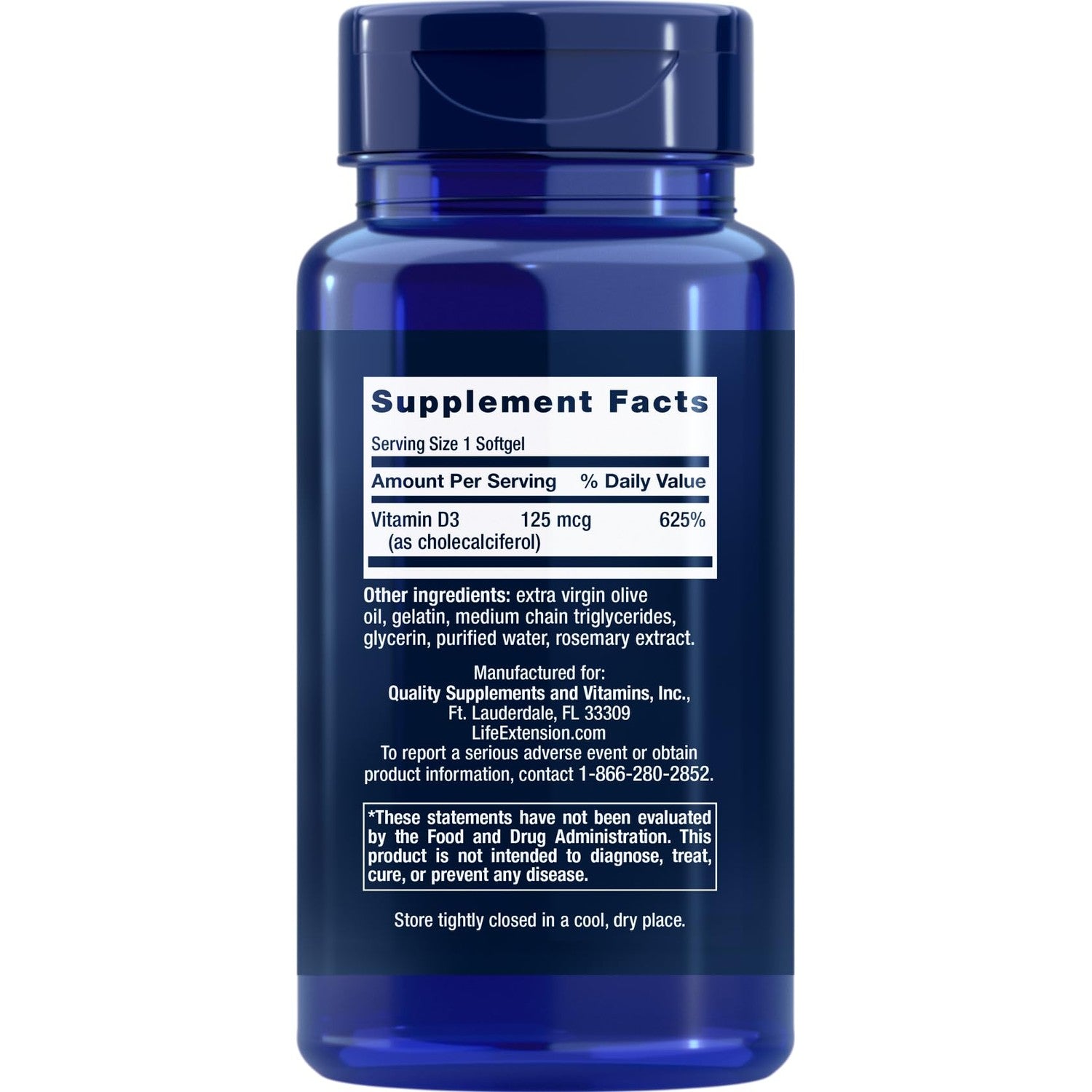 Life Extension Vitamin D3 5000 IU, 120 Softgels, 125mcg | 1 per day formula, Non-GMO and Gluten Free