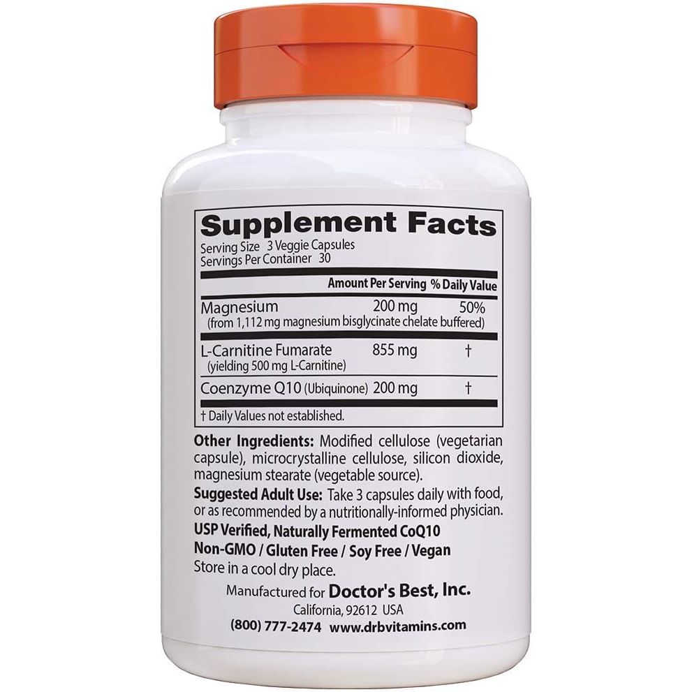 Buy now Doctor's Best Coq10/l-Carnitine/Magnesium Unique Blend, Supports Energy, Muscle Mass & Muscle Recovery, Veggie Caps, 90Count at indiglob india