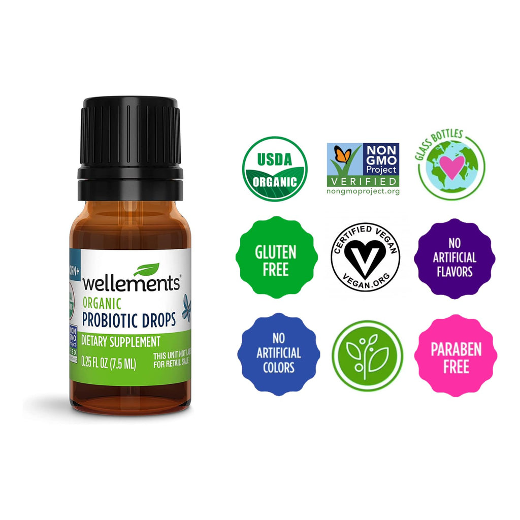 Wellements Organic Baby Probiotic Drops Gut Health Gas & Colic 0.25 Fl Oz