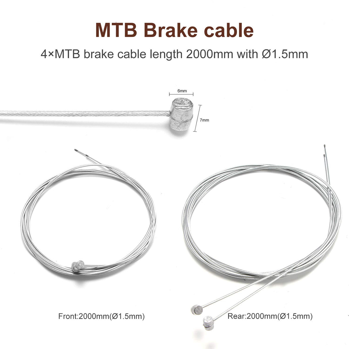 4PCS Premium Bike Brake Cable Set,Universal Standard Bicycle Brake Cable, Professional Bicycle Brake line For Front and Rear Mountain MTB or Road Bikes,include Free Cable Cap End Crimps accessories 2M