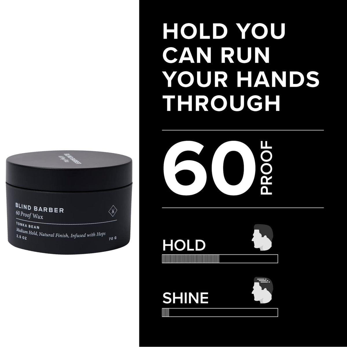 Blind Barber 60 Proof Hair Wax for Men - Water-Based Wax for Hair Styling - Medium, Workable Hold & Shine - Made with Volumizing Hops Extract - Cruelty-Free - Tonka Bean Scent (2.5 Oz)