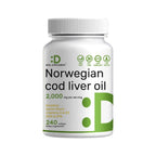 Wild Caught Cod Liver Oil 2,000mg Per Serving, 240 Softgels – Extra Strength EPA DHA Omega 3 with Vitamin D & A – Burpless, Lemon Flavored – Vision, Heart, Brain, & Immune Support