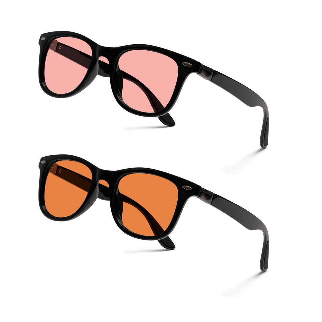 BRADDELL FL-41 Rose & FL-60 Wayfarer Blue Light Glasses for Migraine Light Sensitivity, Fluorescent LED Lighting & Concussion (MEDIUM LARGE)