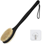 Back Scrubber for Shower with Long Handle, Exfoliating for Body,Black | Double Sided Bristles (Stiff & Soft), Anti-Slip Grip, Lightweight - Gift for Seniors, Includes Lanyard & Hook